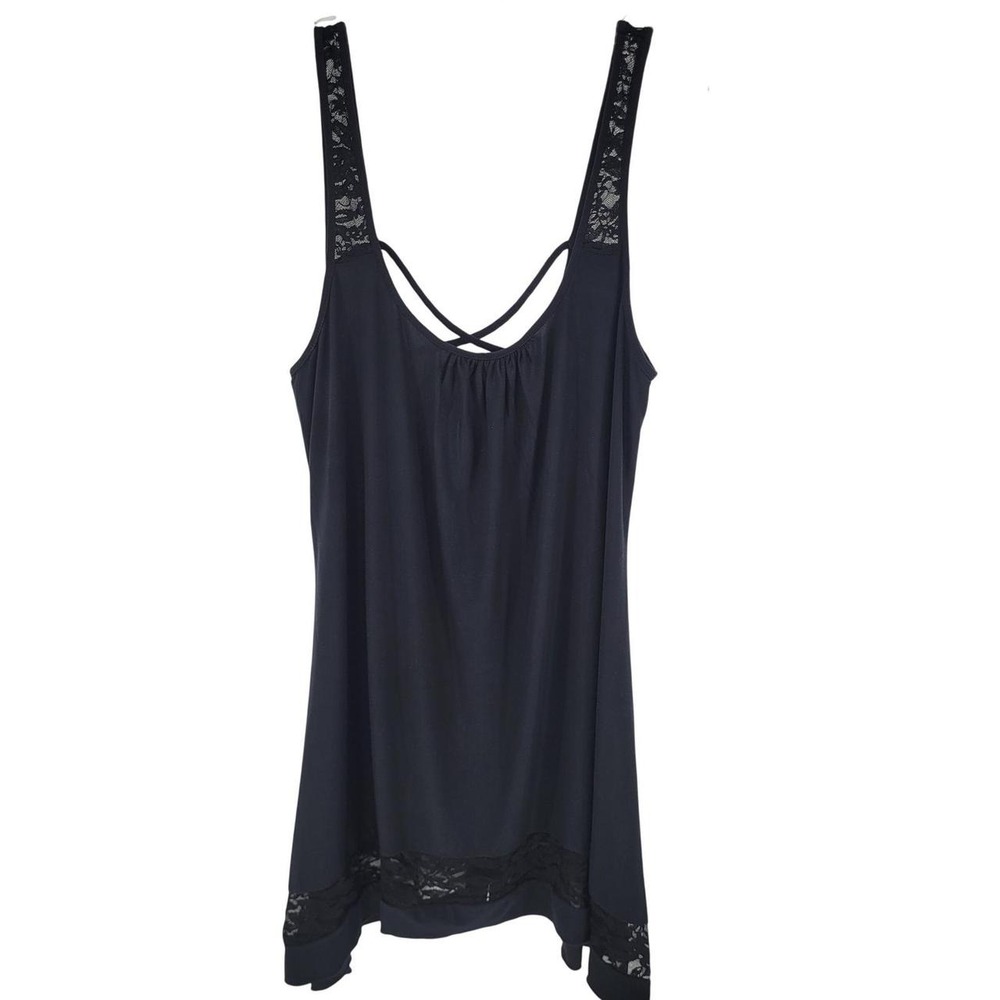 In Bloom by Jonquil Black Lace Trim Strappy Back Chemise Nightgown DHL010 Med